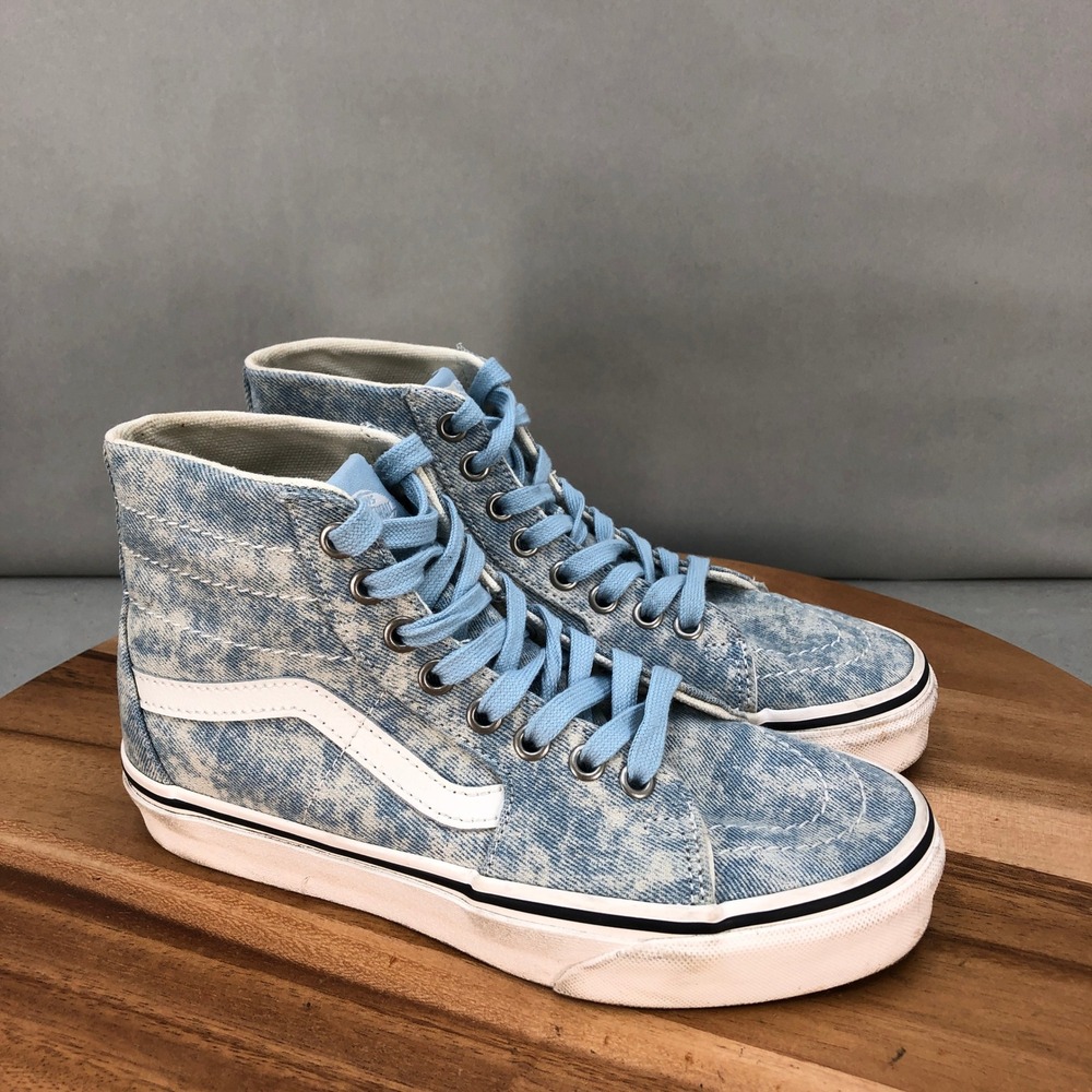 Vans Sk8 Hi Skateboarding Shoes Denim Blue Acid Wash High Top Sneakers Womens 6